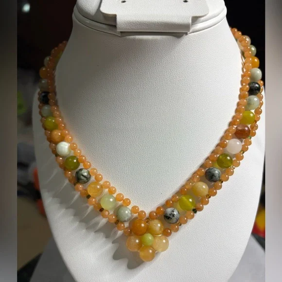 Hand crafted necklace with jade orange aventurine and tourmaline stones 16.5 in - Picture 4 of 5